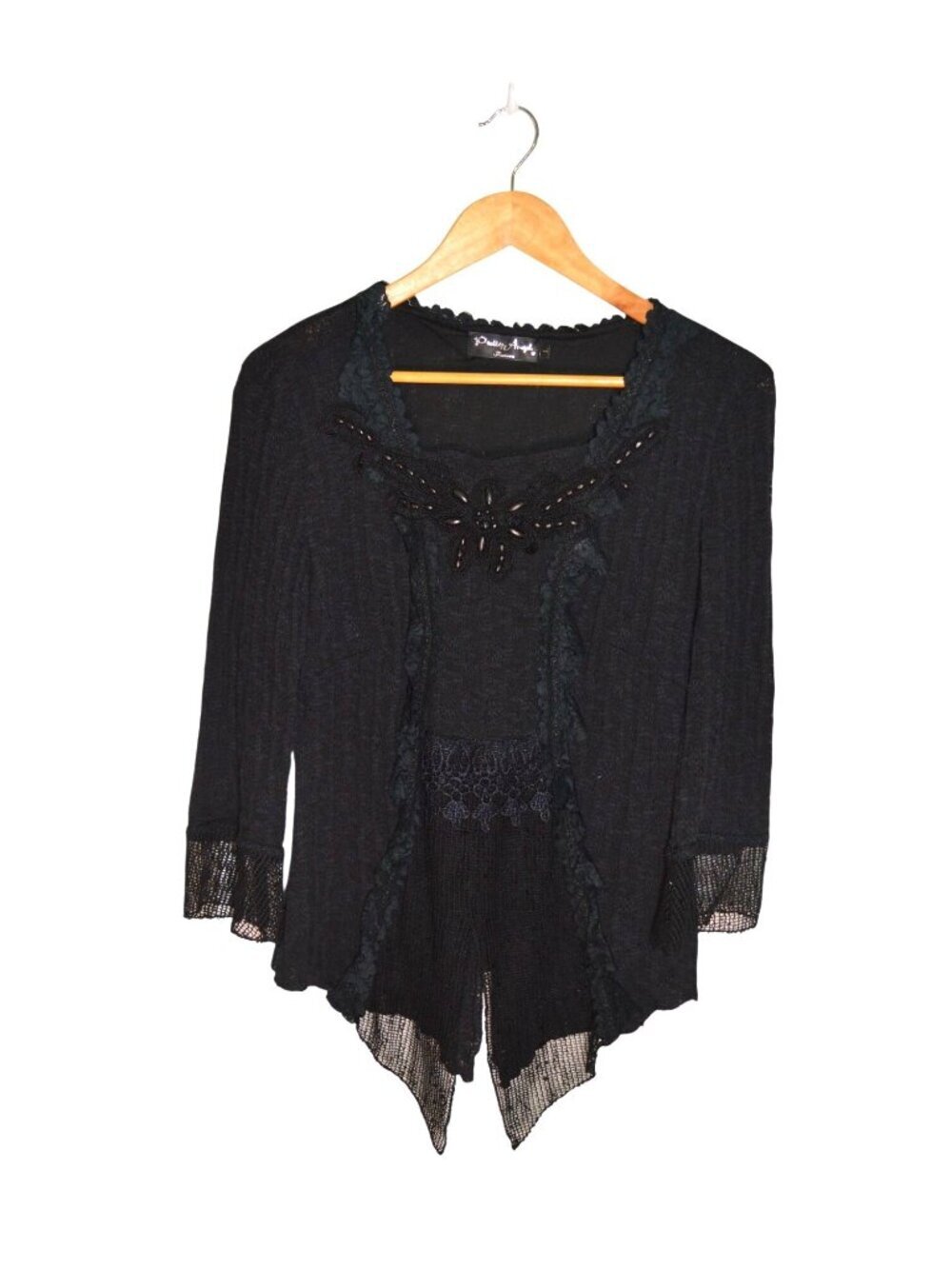 Pretty Angel Black Lace Mesh Romantic Goth Vamp y2k Fairy Blouse Women's Size L